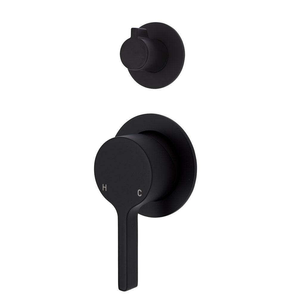 Fienza Sansa Small Round Plates Wall Diverter Mixer - Matte Black - Matte Black - Wall Mixer Diverter
