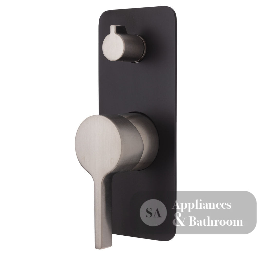 Fienza Sansa Soft Square Plate Wall Diverter Mixer - Brushed Nickel - Brushed Nickel / Matte Black Backplate - Wall