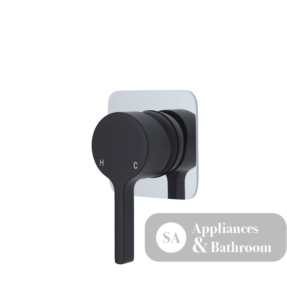 Fienza Sansa Soft Square Plate Wall Mixer - Matte Black - Matte Black / Chrome Backplate - Wall Mixer