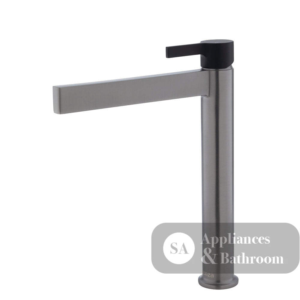 Fienza Sansa Tall Basin Mixer - Gunmetal Grey - Gunmetal Grey / Matte Black Handle - Tower Basin Mixer