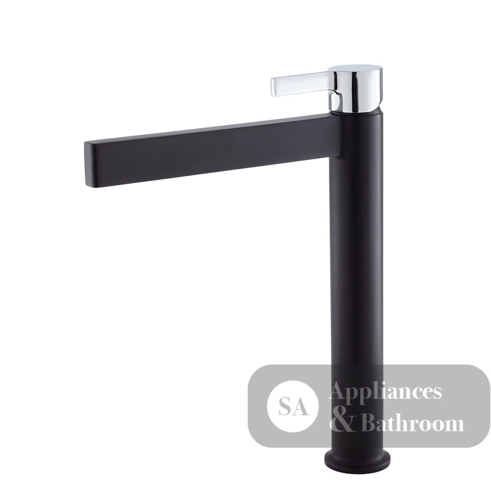 Fienza Sansa Tall Basin Mixer - Matte Black - Matte Black / Chrome Handle - Tower Basin Mixer