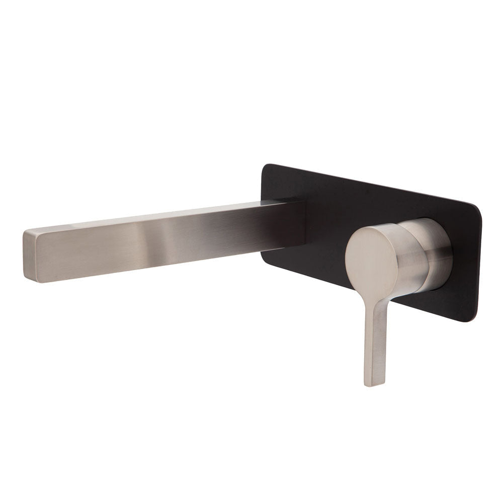 Fienza Sansa Wall Basin Mixer Set - Brushed Nickel - Brushed Nickel / Matte Black Backplate - Wall Mixer Set