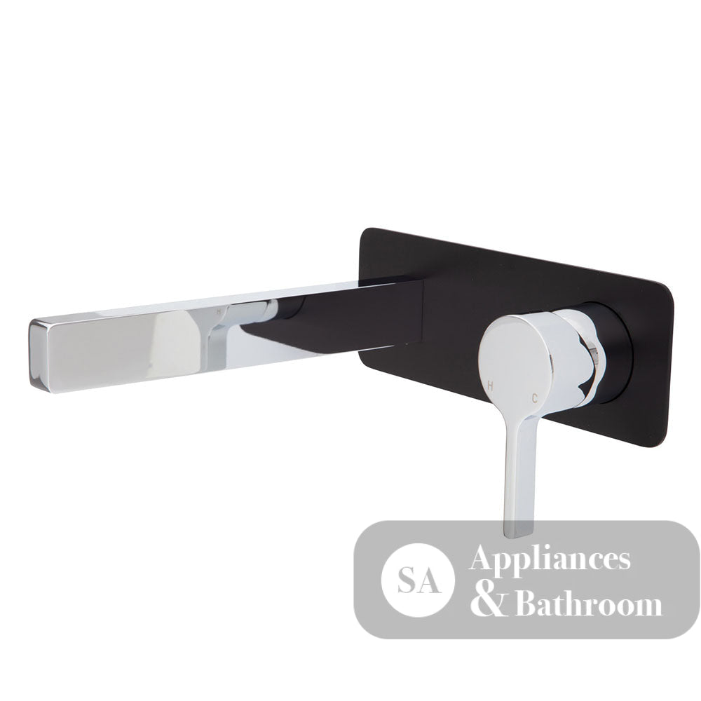 Fienza Sansa Wall Basin Mixer Set - Chrome - Chrome / Matte Black Backplate - Wall Mixer Set