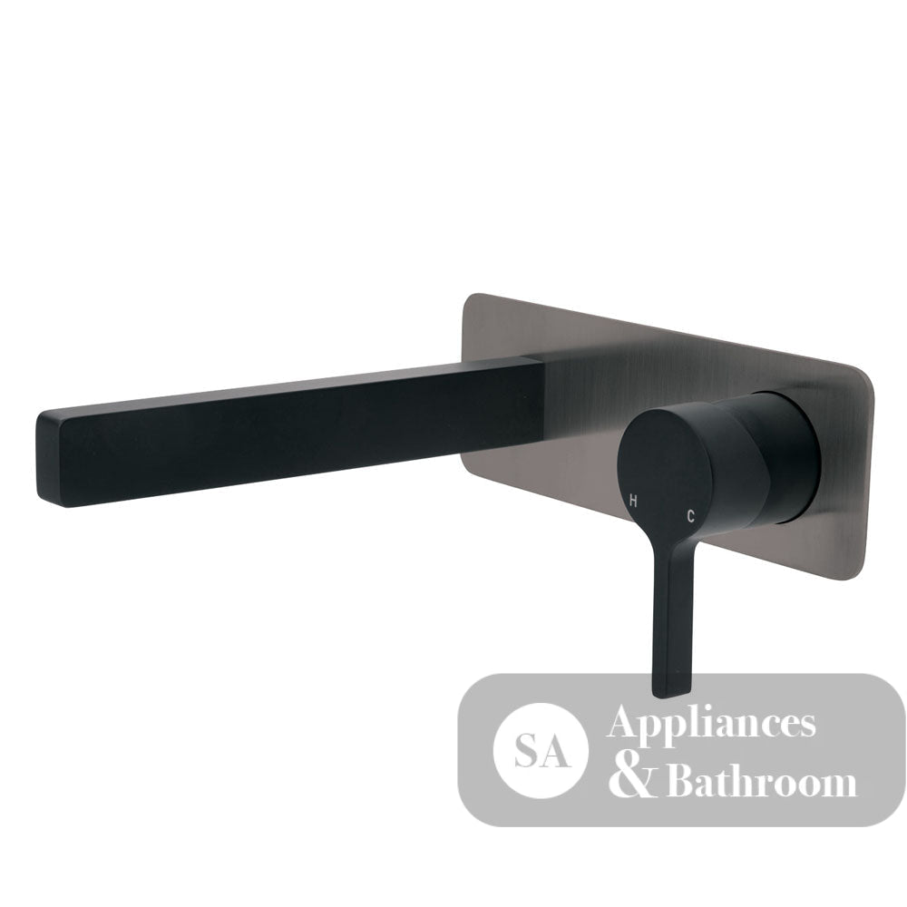 Fienza Sansa Wall Basin Mixer Set - Matte Black - Matte Black / Gunmetal Grey Backplate - Wall Mixer Set