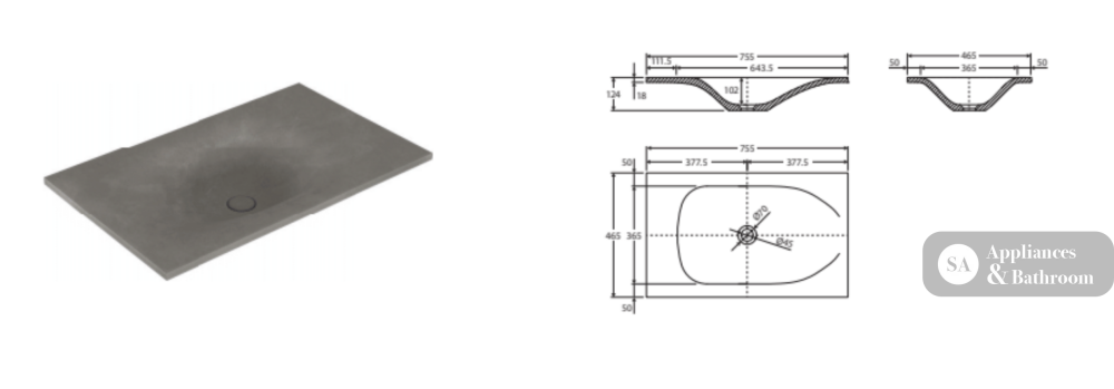 Fienza SAT75 Satori 750mm Concrete Basin Top - Basins