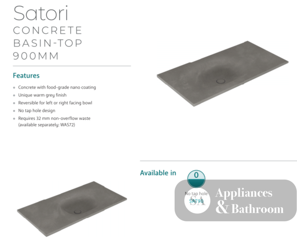 Fienza SAT90 Satori 900mm Concrete Basin Top - Basins