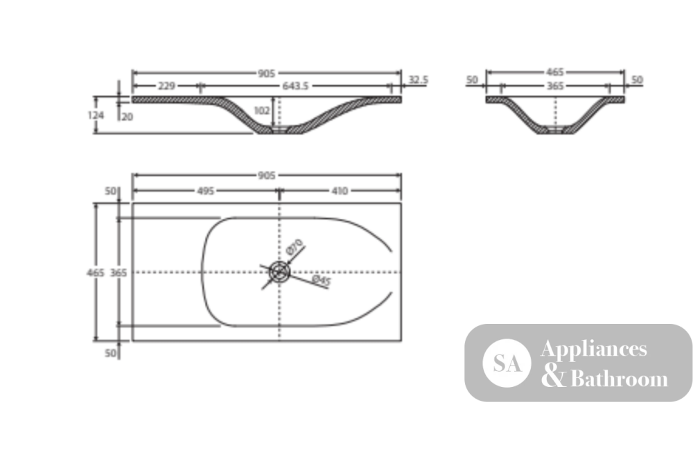 Fienza SAT90 Satori 900mm Concrete Basin Top - Basins