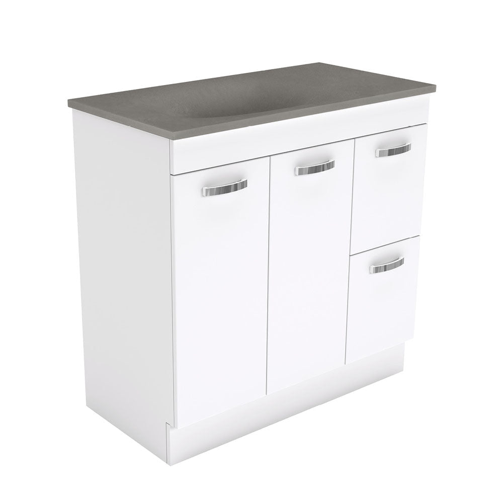 Fienza SAT90NKWR Satori Unicab On Kickboard Vanity 900mm w/ Handle Right Drawers Gloss White - Vanity Units Freestanding