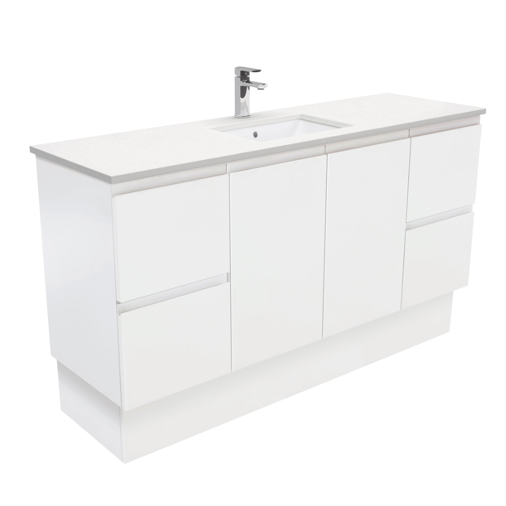 Fienza SC150ZKS Crystal Pure Undermount Stone Top Fingerpull 1500mm (Single Basin) Vanity Unit with Kickboard Unit