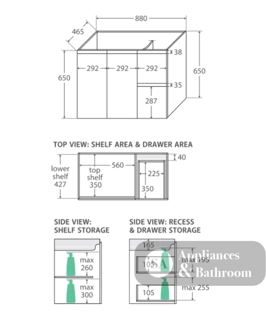 Fienza Sc90Zr 900Mm Crystal Pure Undermount Stone Top Fingerpull Wall Hung Vanity Unit Right Drawers