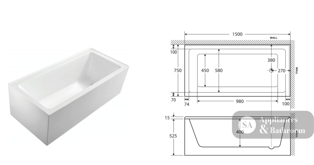 Fienza Sentor Acrylic Corner Bath 1500mm - Gloss White - Corner Baths