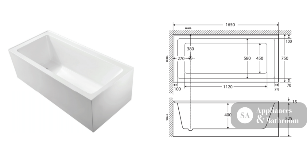 Fienza Sentor Acrylic Corner Bath 1650mm - Gloss White - Corner Baths