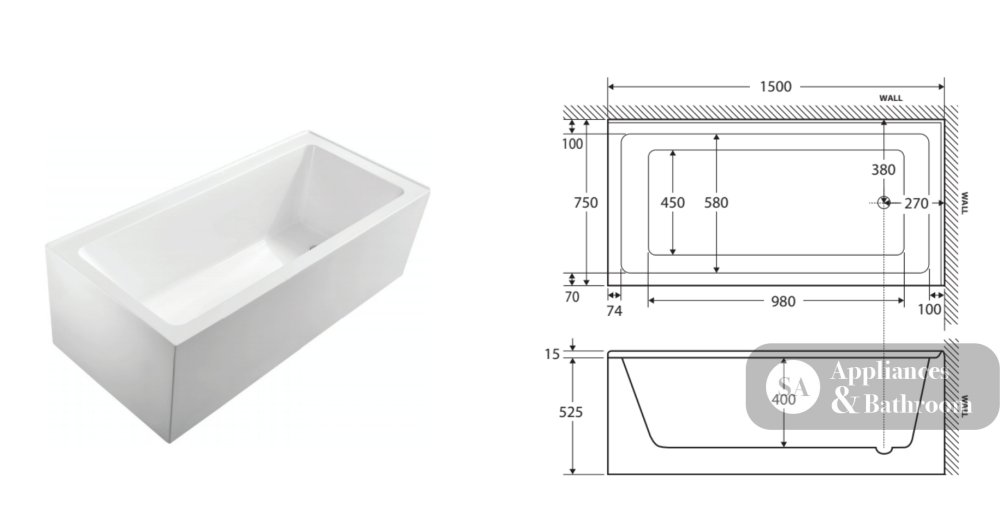 Fienza Sentor Acrylic Corner Bath 1650mm - Gloss White - Corner Baths