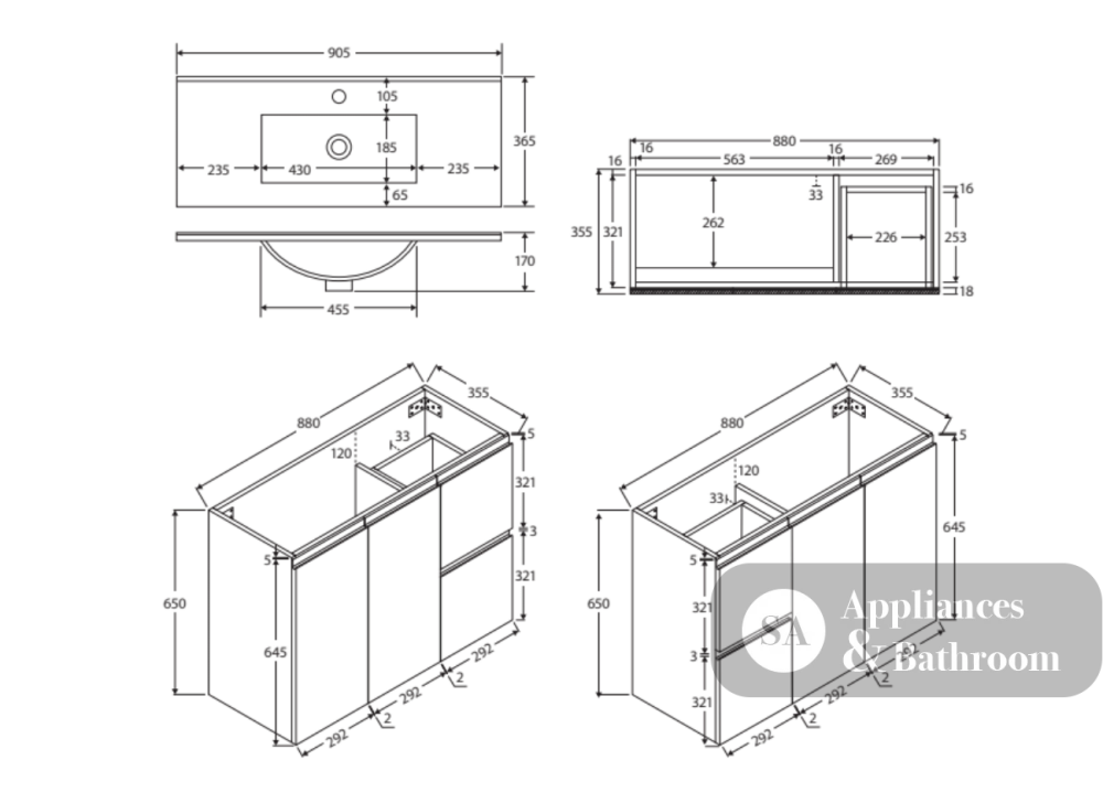 Fienza Siska 90Dfl 900Mm Slim Wall Hung Vanity Unit Left Drawers Satin White - Special Order Units