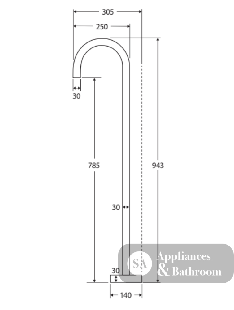 Fienza SP8016MB Kaya Floor Mounted Gooseneck Bath Outlet Brushed Nickel - Bath Fillers