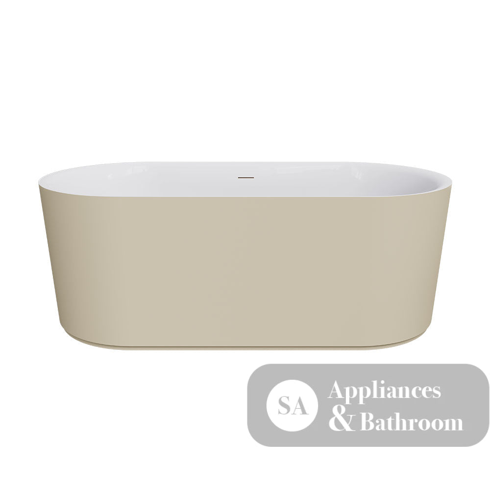 Fienza ST08-150K Empire Slim Solid Surface Acrylic Bath 1500mm Matte Khaki Ext Gloss White Int - Freestanding Bath
