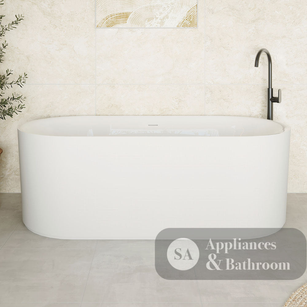 Fienza ST08-170 Empire Slim Solid Surface Acrylic Bath 1700mm Matte White Ext Gloss White Int - Freestanding Bath