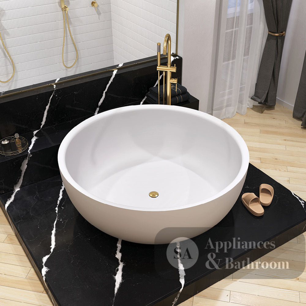 Fienza ST13 Shinto Cast Stone Solid Surface Bath 1350mm Matte White - Freestanding Bath