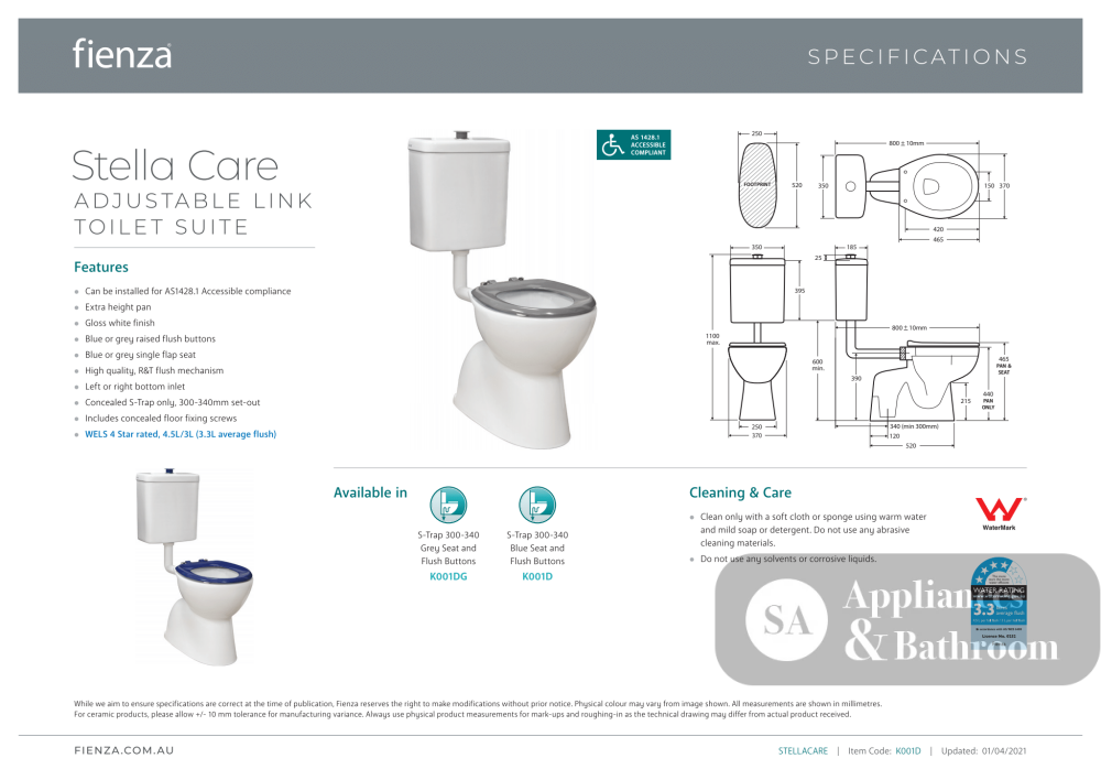 Fienza Stella Care Blue Adjustable Link Suite - Adjustable Link Suite