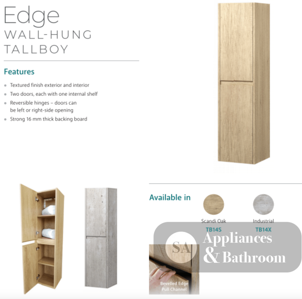 Fienza TB14S Edge Scandi Oak Wall-Hung Tallboy - Bathroom Storage