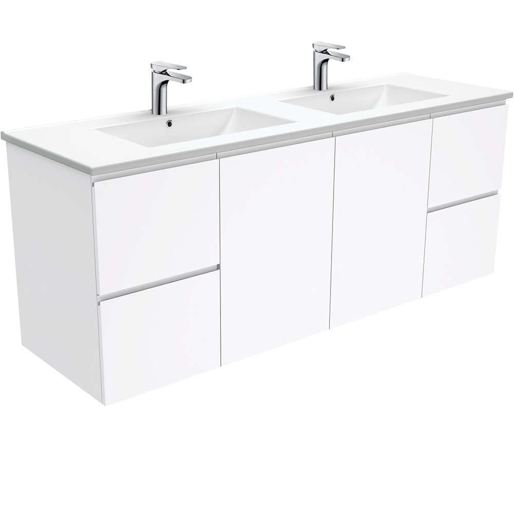 Fienza TCL150FD Dolce Fingerpull 1500mm Vanity wall hung (Double Bowl) White - Vanities