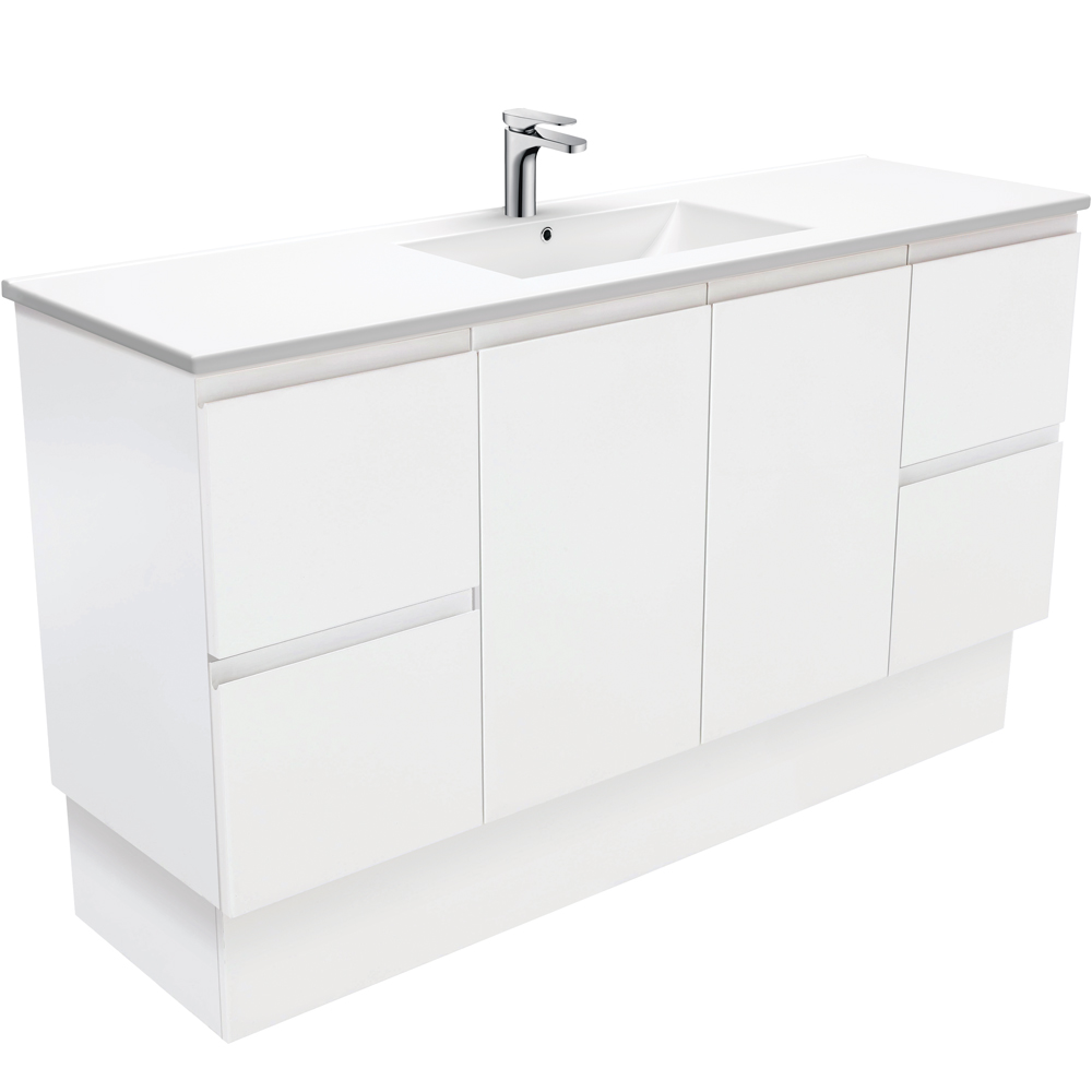 Fienza TCL150ZKS Dolce Fingerpull Satin 1500mm Vanity Kickboard (Single Bowl) Satin White - Vanities