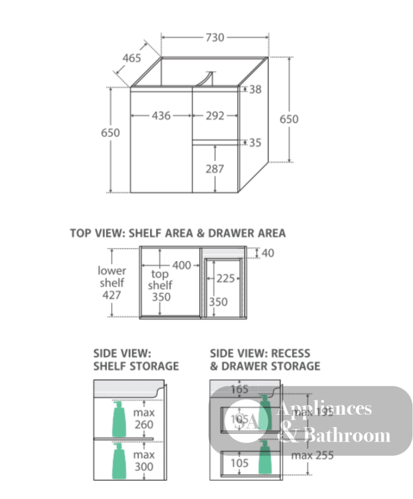 Fienza Tcl75Zbl Dolce Black 750Mm Wall Hung Vanity Left Drawers - Special Order Units