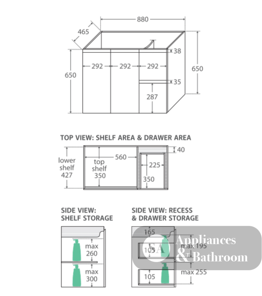 Fienza Tcl90Zbl Dolce 900Mm Fingerpull Satin Black Wall Hung Vanity Left Draws - Special Order Units
