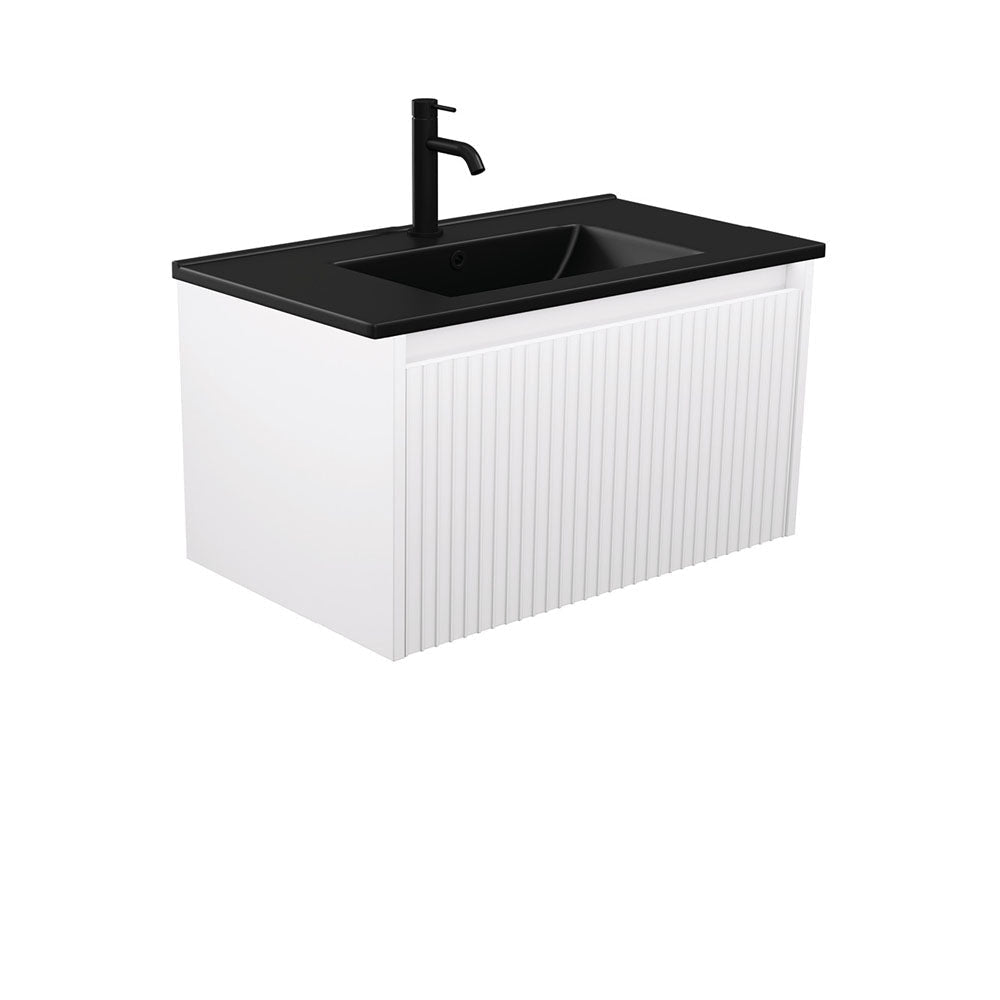 Fienza TCLB75RW 750 Dolce Matte Black Alina Satin White Wall-Hung Vanity - Vanity Units