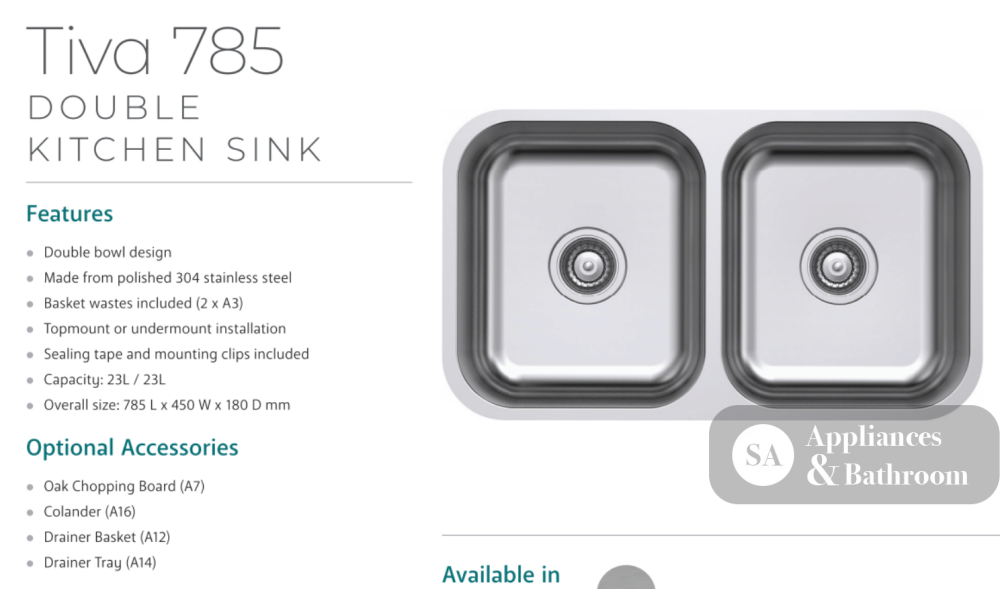Fienza Tiva 68109 Stainless Steel Double Kitchen Sink - Special Order Undermount Sinks