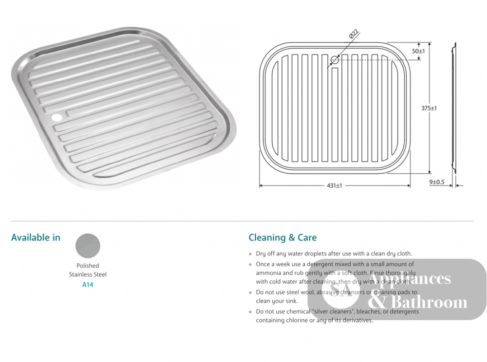 Fienza Tiva Sink Drainer Tray - Accessories