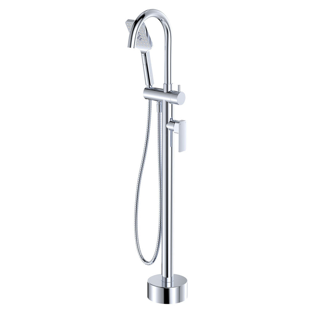 Fienza Tono Floor Mounted Bath Mixer With Hand Shower 233113 - Chrome - Freestanding Bath Mixer