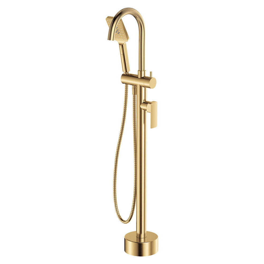 Fienza Tono Floor Mounted Bath Mixer With Hand Shower 233113UB - Urban Brass - Freestanding Bath Mixer