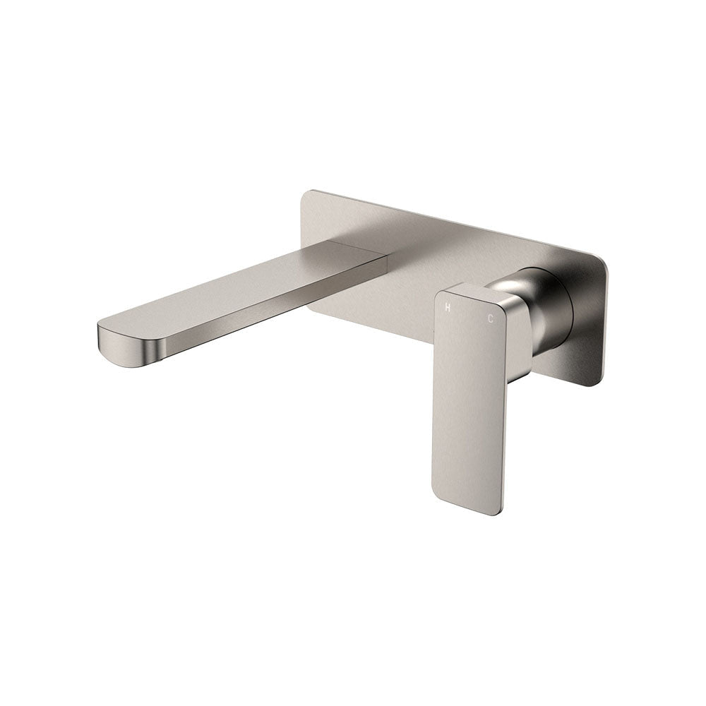 Fienza Tono Rectangular Plate 160mm Outlet Basin/Bath Wall Mixer Set 233106BN - Brushed Nickel - Bathroom Wall Mixers