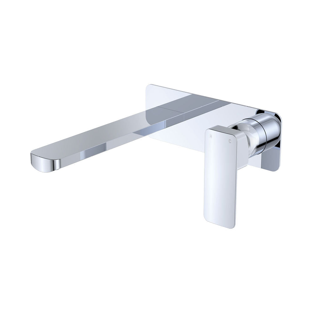 Fienza Tono Rectangular Plate 200mm Outlet Basin/Bath Wall Mixer Set 233106-200 - Chrome - Bathroom Wall Mixers