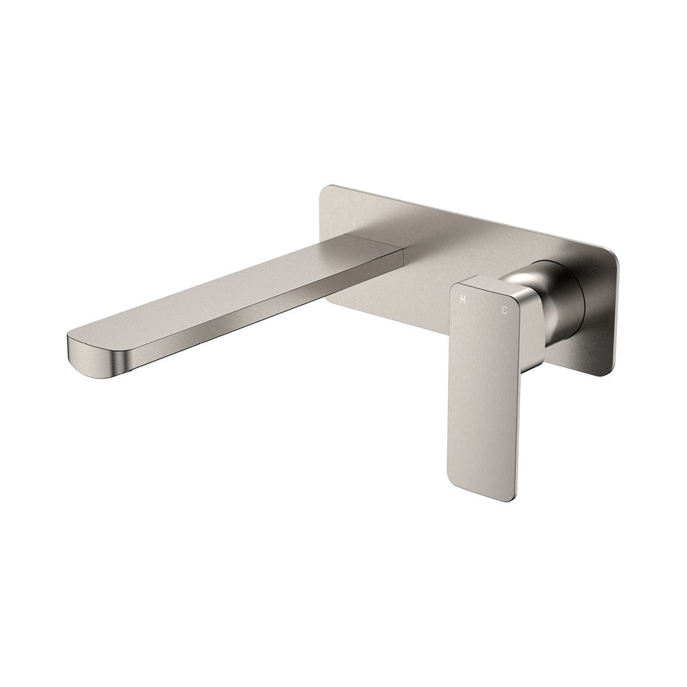 Fienza Tono Rectangular Plate 200mm Outlet Basin/Bath Wall Mixer Set 233106BN-200 - Brushed Nickel - Bathroom Wall