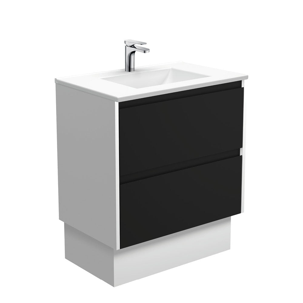 Fienza VAN75BBWK Vanessa Amato 750 Satin Black Vanity On Kickboard Satin White Panels - Vanity Units