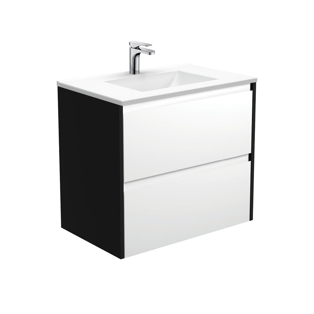 Fienza VAN75BWB Vanessa Amato 750 Satin White Wall-Hung Vanity Satin Black Panels - Vanity Units