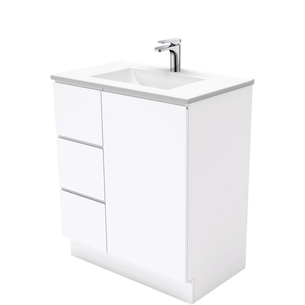 Fienza VAN75CL Vanessa Fingerpull Gloss White 750 Vanity on Kickboard Left Drawers - Vanity Units