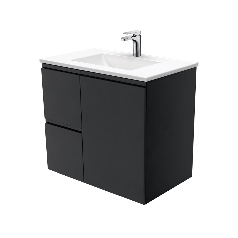 Fienza VAN75ZBL Vanessa Fingerpull Satin Black 750 Wall-Hung Vanity Left Drawers - Vanity Units