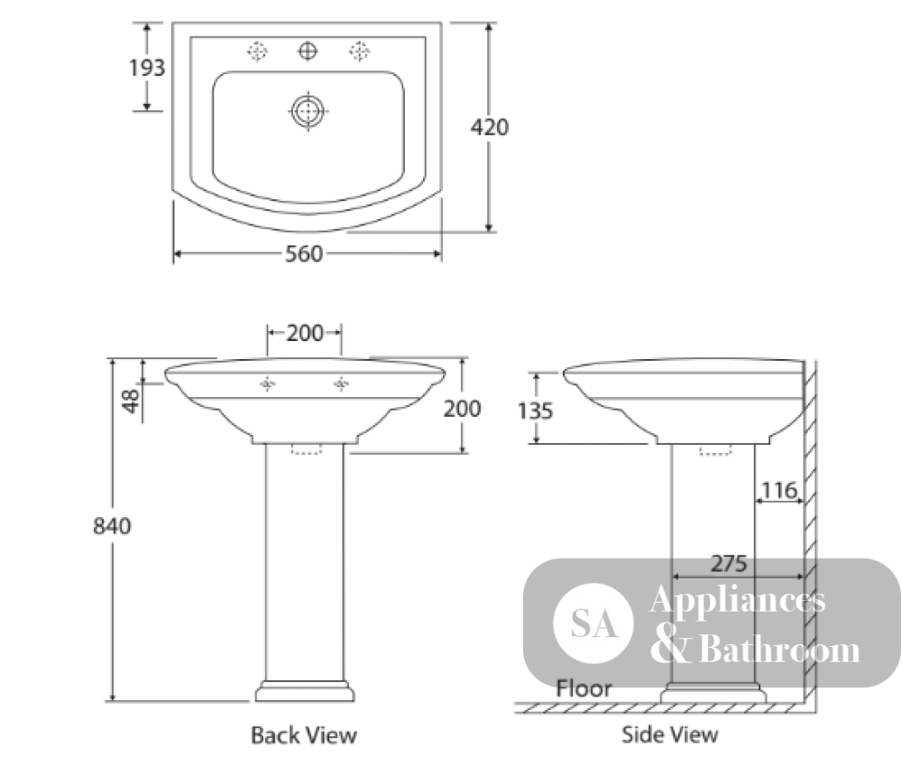 Fienza Washington Pedestal Basin 1 Taphole - Gloss White - Freestanding Basins
