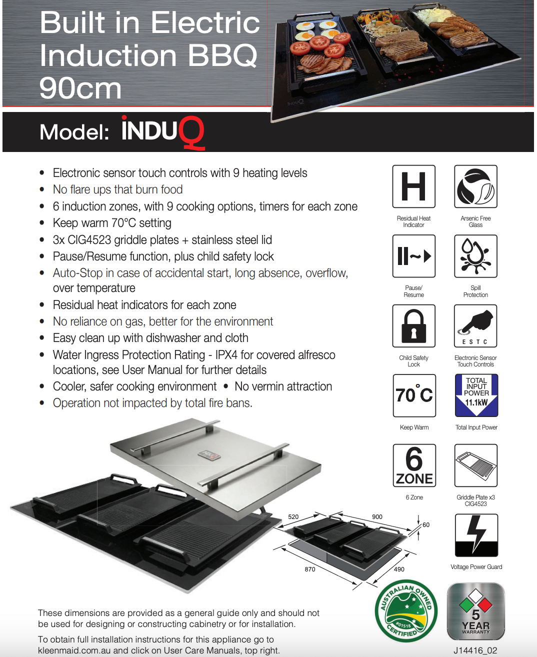Kleenmaid iNDUQ9032 iNDUQ 90cm Built in Electric Induction BBQ