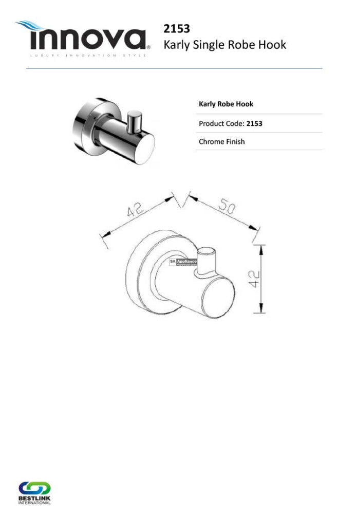 Innova 2153 Karly Robe Hook - Special Order Bathroom Accessories