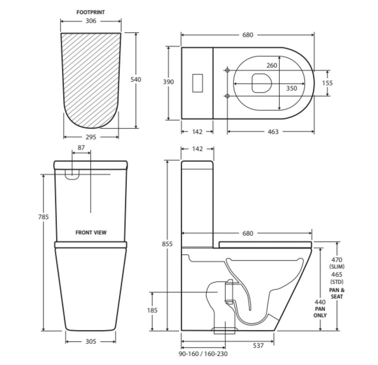 Fienza K021GEA Geberit Kaya Tornado Back to Wall Toilet Suite, Slim Seat, S Trap, 90-160, Gloss White