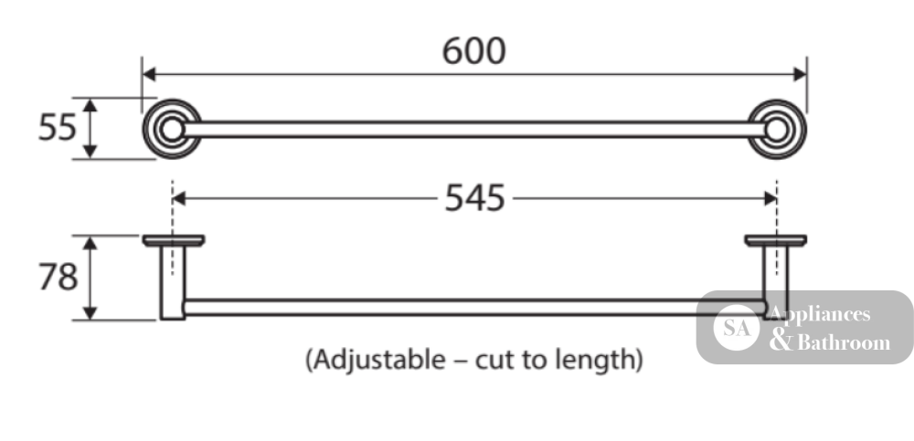 Kaya 600Mm Single Towel Rail Chrome 8280160 Bathroom Accessories