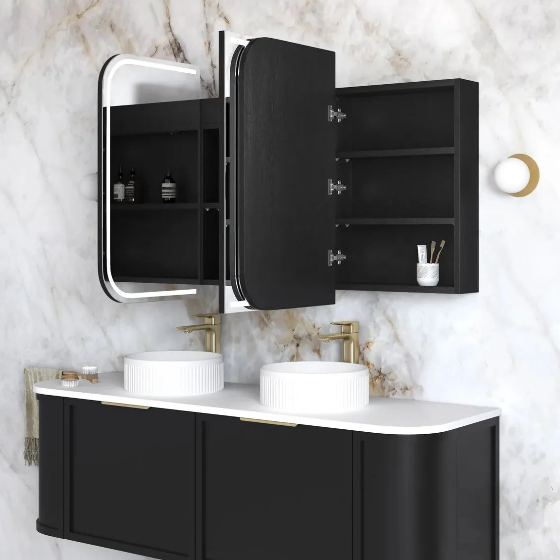 Otti LED-SSQ1575B-VP LED Newport 1500x750mm Black Oak Shaving Cabinet