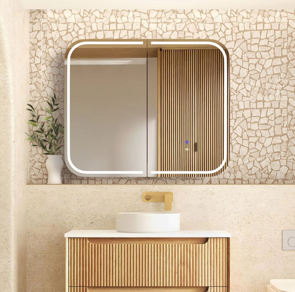 Otti LED-SSQ9075N-VP LED Newport 900x750mm Natural Oak Shaving Cabinet