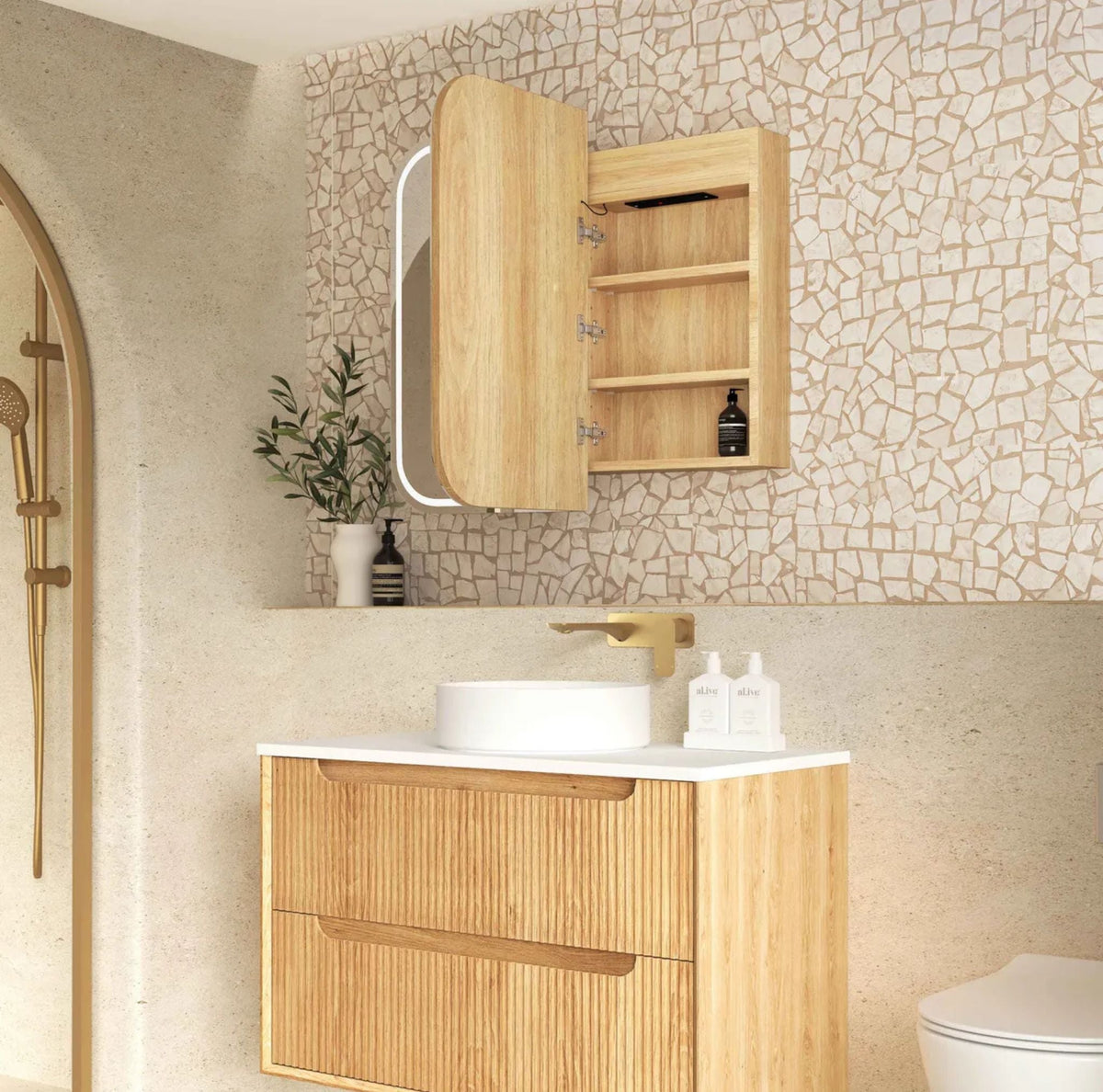 Otti LED-SSQ9075N-VP LED Newport 900x750mm Natural Oak Shaving Cabinet