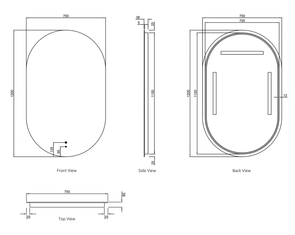 Otti LED-OV1275 LED Noosa 1200 × 750 mm Tuffi Mirror