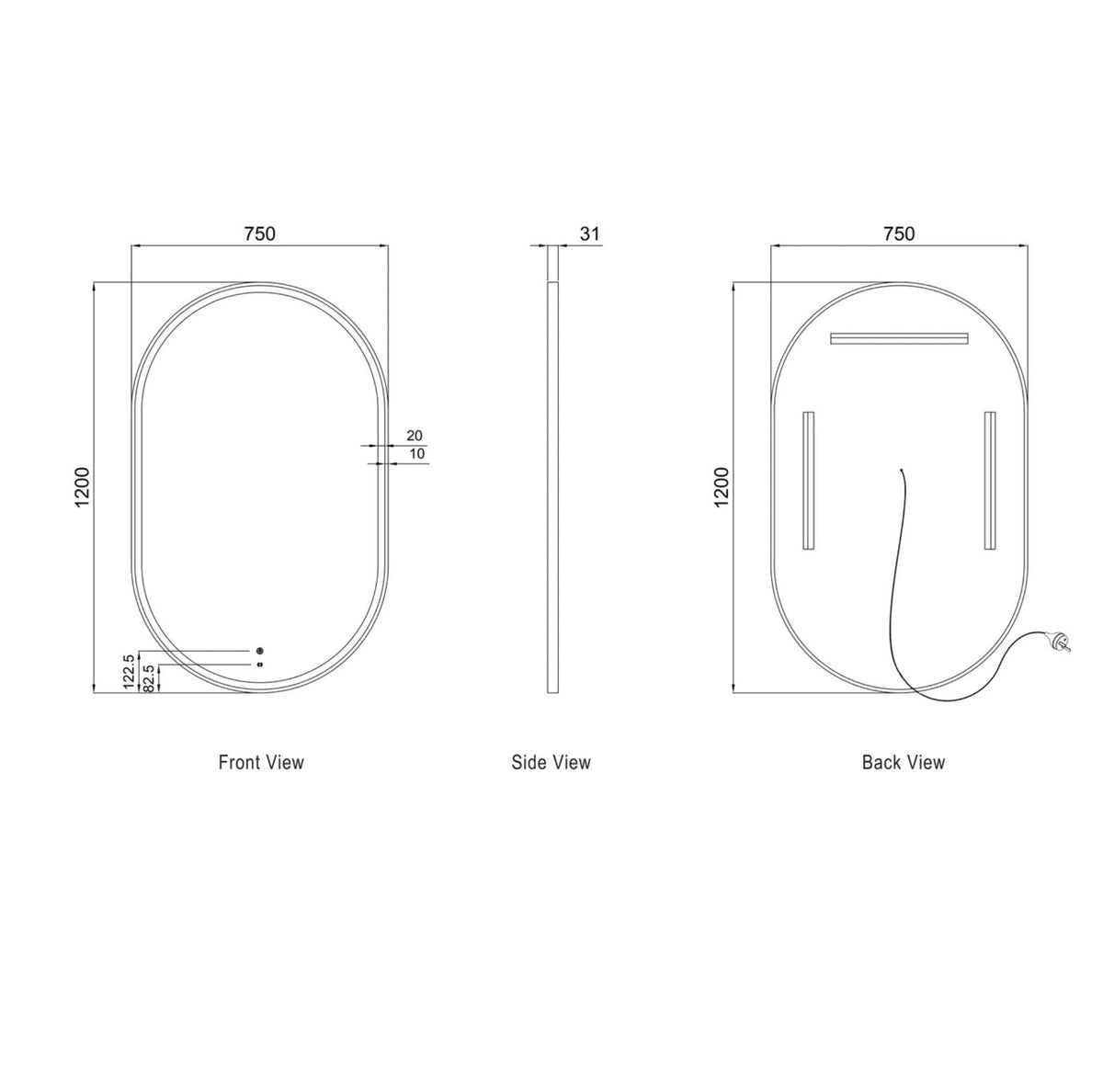 Otti LED-OV1275 LED Noosa 1200 × 750 mm Tuffi Mirror